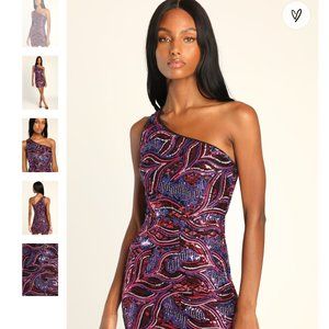 Pink Sequin One-Shoulder Bodycon Mini Dress